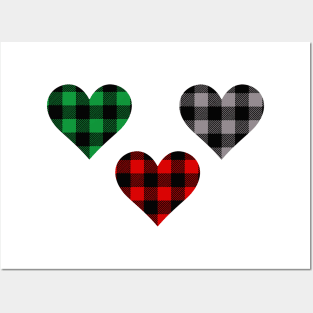 3 buffalo plaid heart Posters and Art